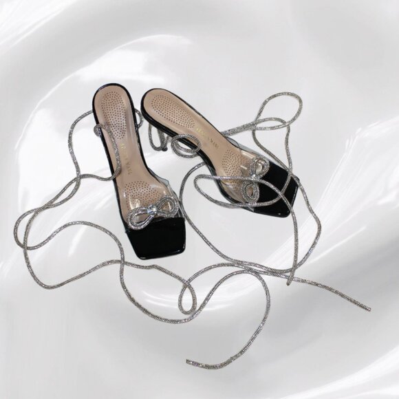 Azalea Wang Nude Silver Rhinestone Gladiator Wrap Stiletto Heel, Size 9 - Picture 2 of 7